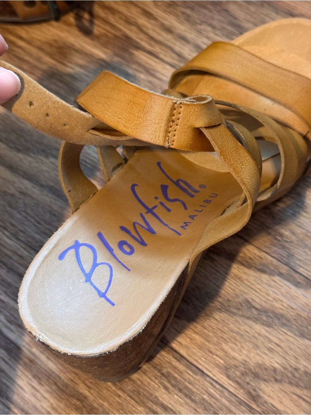 Blowfish Tan Strappy Cork-Effect Wedge Sandals - Picture 4 of 6